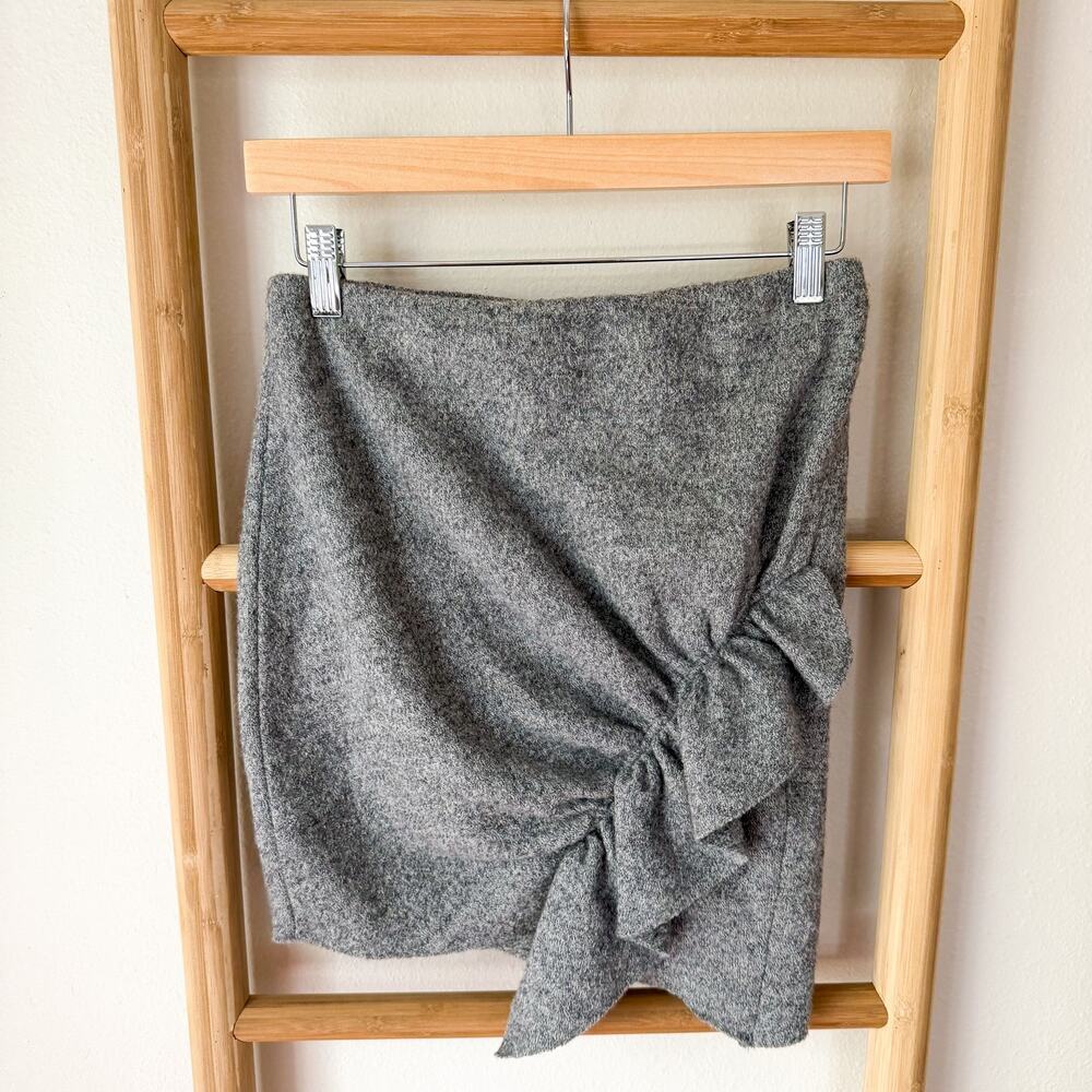 IRO Wool Wrap Mini Skirt Gray Tie Front Asymmetrical Small